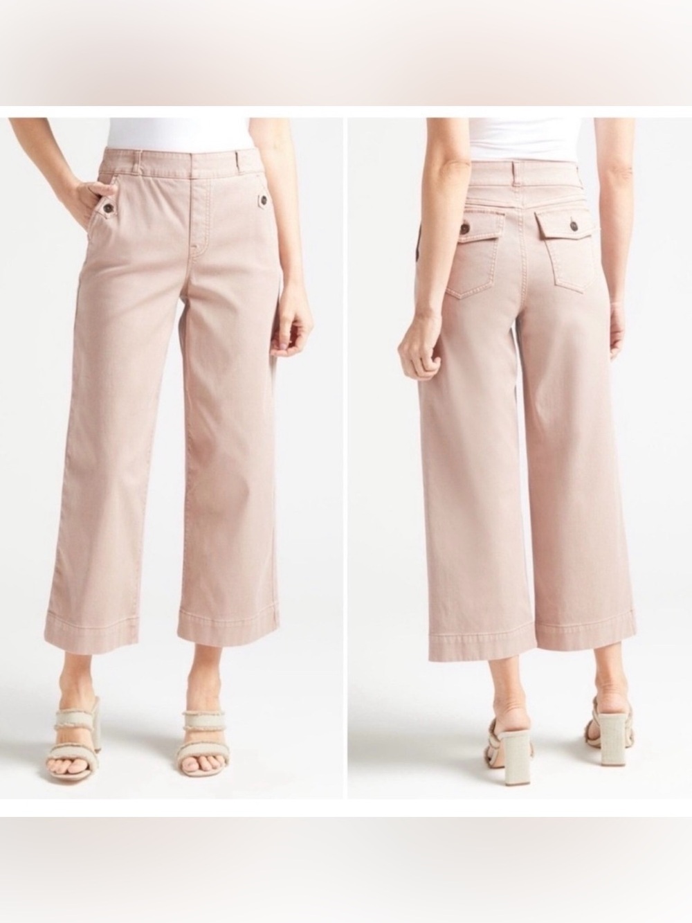 SPANX Stretch Twill Cropped Wide Leg Pants Blush Pink Size Medium Tall